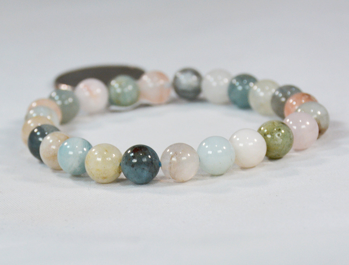 8mm Round Bead Tri-Color Beryl (Pink/Aqua/Clear-Grey) Stretch Bracelet – Morganite, Goshenite, Aquamarine