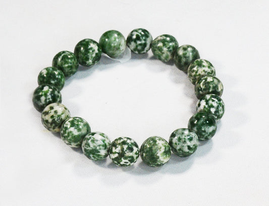 Tree Agate Stretch Bracelet on White Cord  Natural Stone Jewelry - 12mm Beads