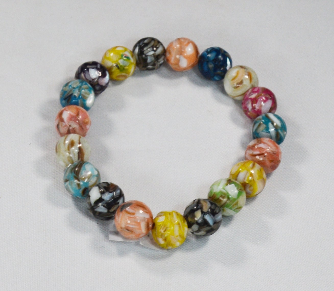 12mm Pastel Rainbow Sea Shell and Glass Mosaic Beaded Stretch Bracelet – Beach Sand Aesthetic