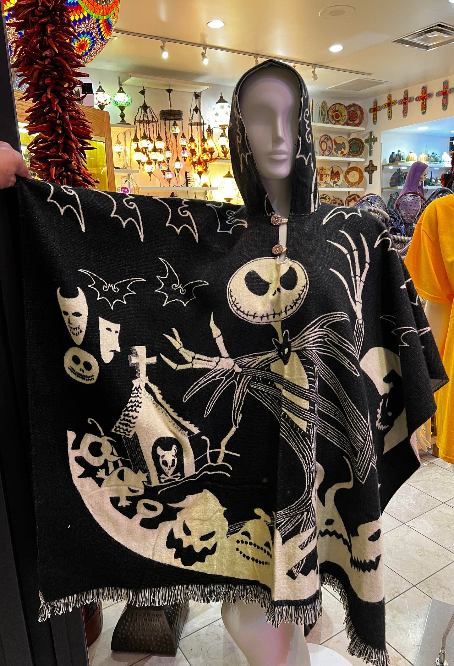 Reversible Jack Skellington Poncho  Hooded Nightmare Before Christmas Wool Blend