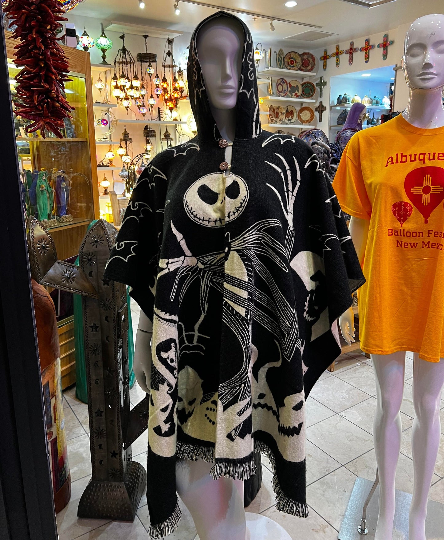Reversible Jack Skellington Poncho  Hooded Nightmare Before Christmas Wool Blend