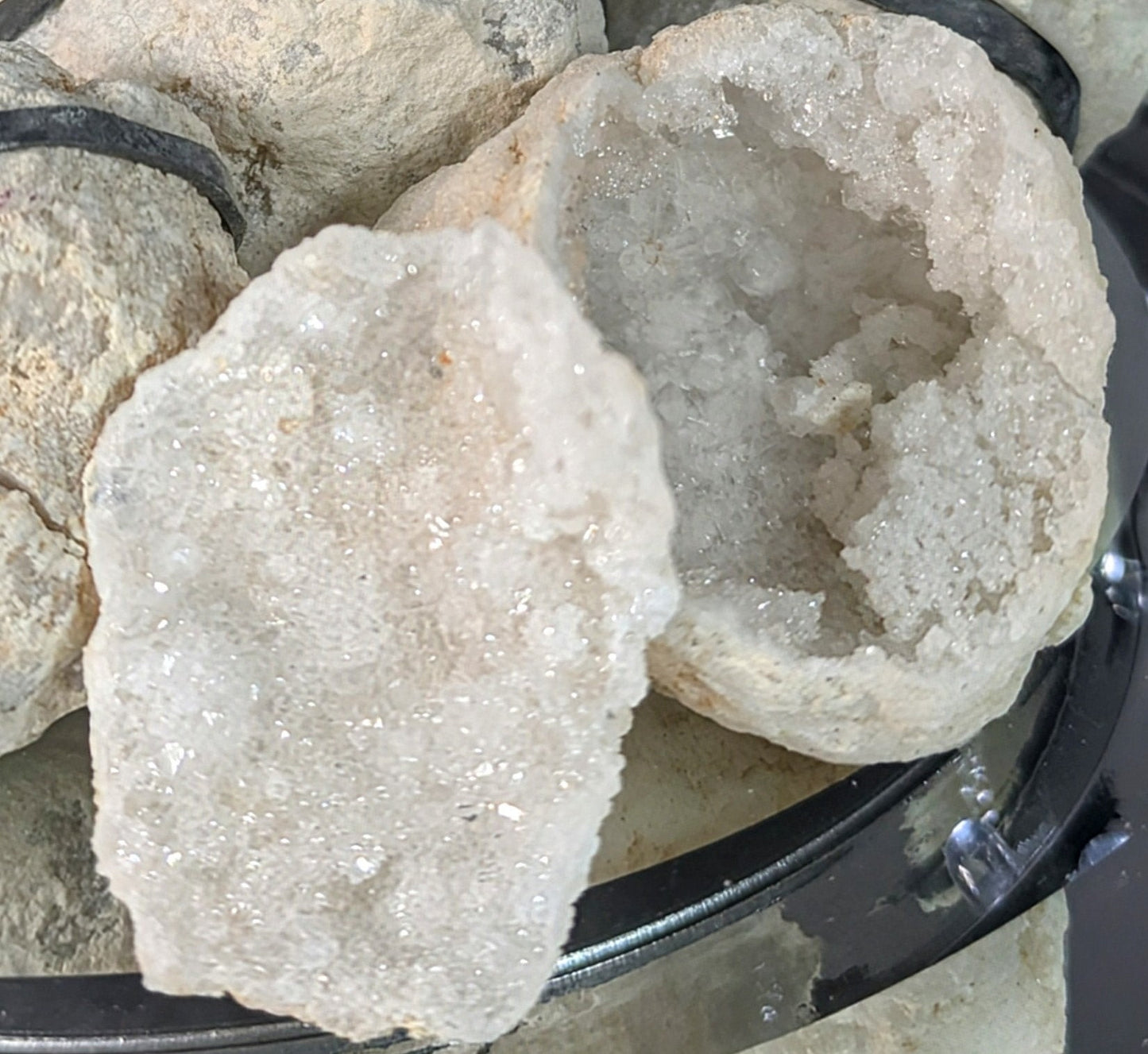 Popcorn Crystal Geode Pair | Cauliflower & Druzy Quartz Pocket Cave | 6 Sizes | Atlas Mountains, Morocco