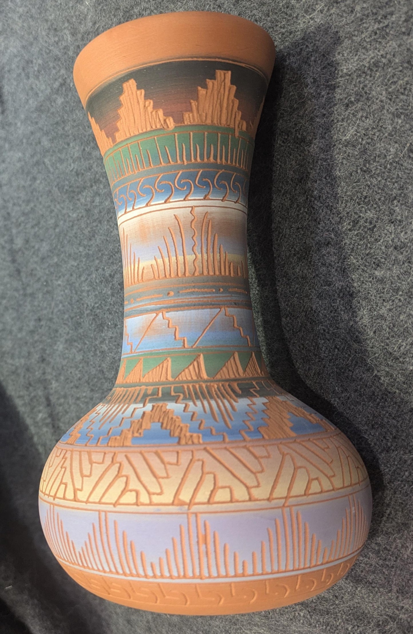 Handmade Decorative Vase by Emerson Grey, Diné (Navajo) – Hand-Etched and Painted Native American Pottery