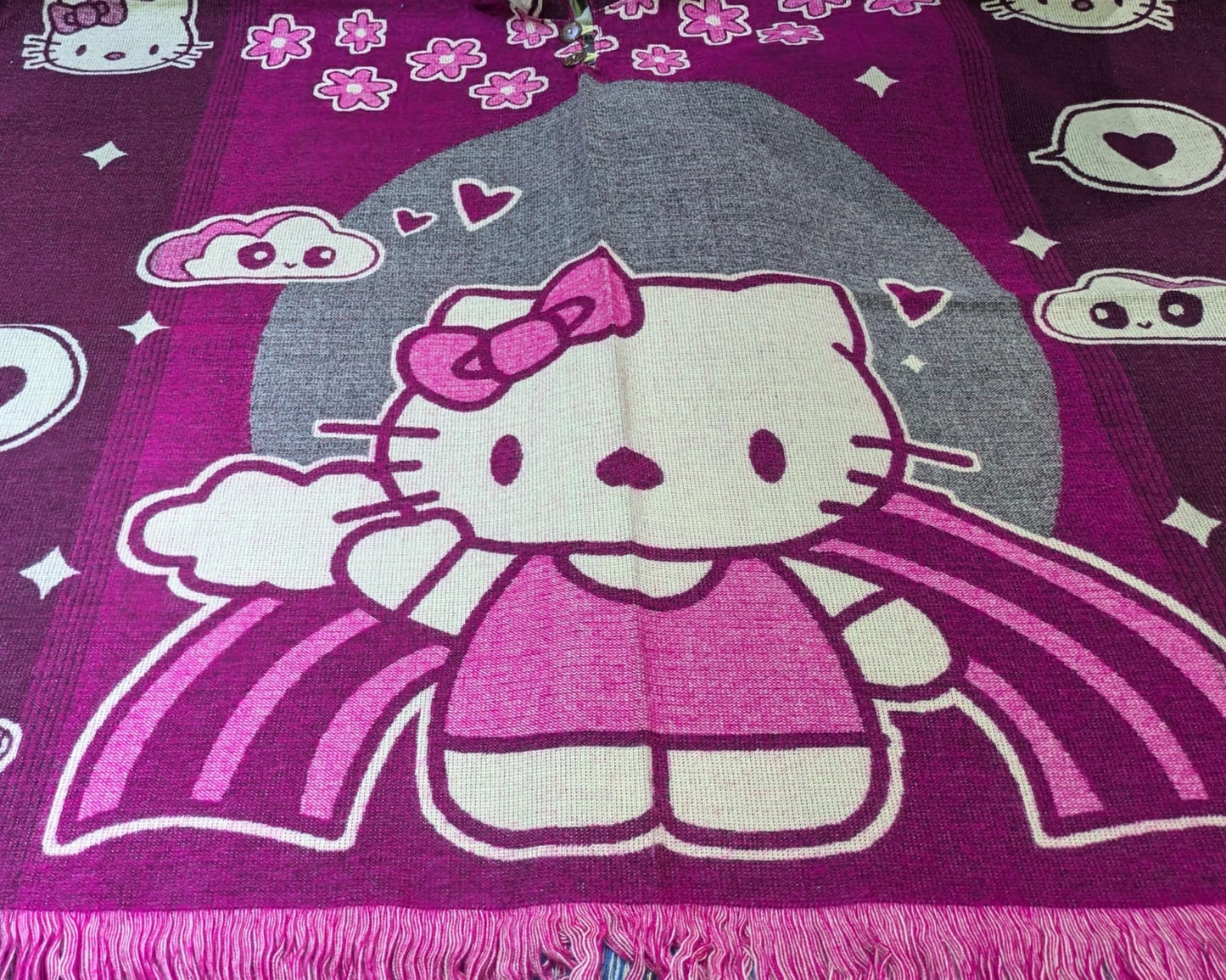 Hello Kitty Poncho Hoodie: Adult, Acrylic Wool Blend, Handmade
