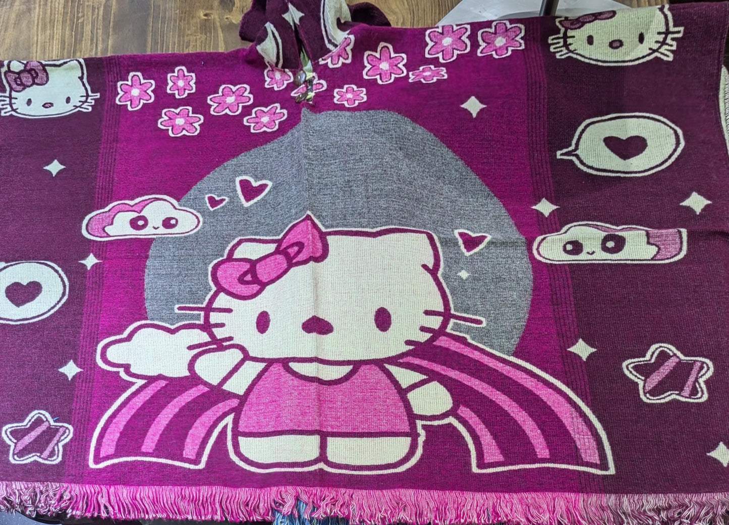 Hello Kitty Poncho Hoodie: Adult, Acrylic Wool Blend, Handmade