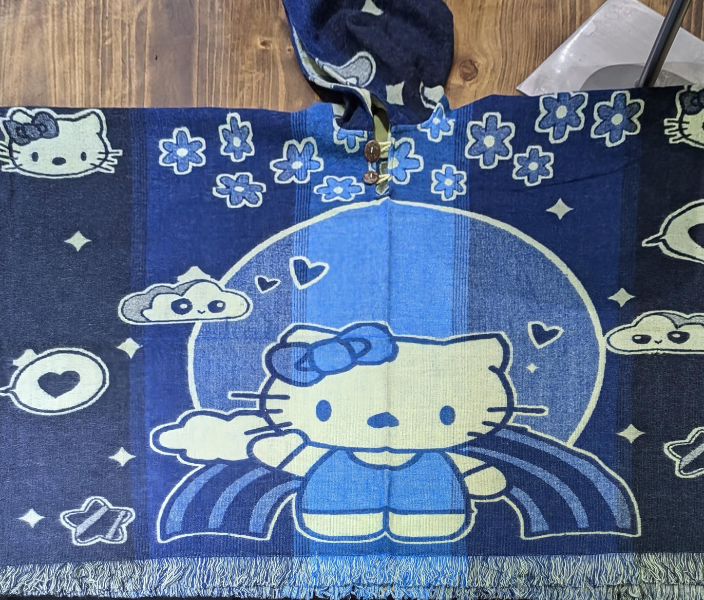 Hello Kitty Poncho Hoodie: Adult, Acrylic Wool Blend, Handmade