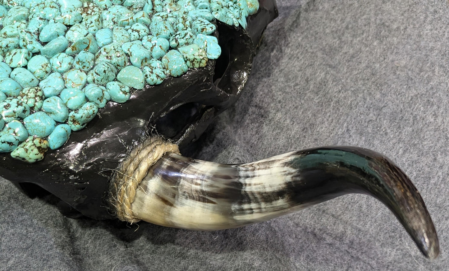 Handcrafted Navajo Bull Skull  Turquoise Magnesite Adornments