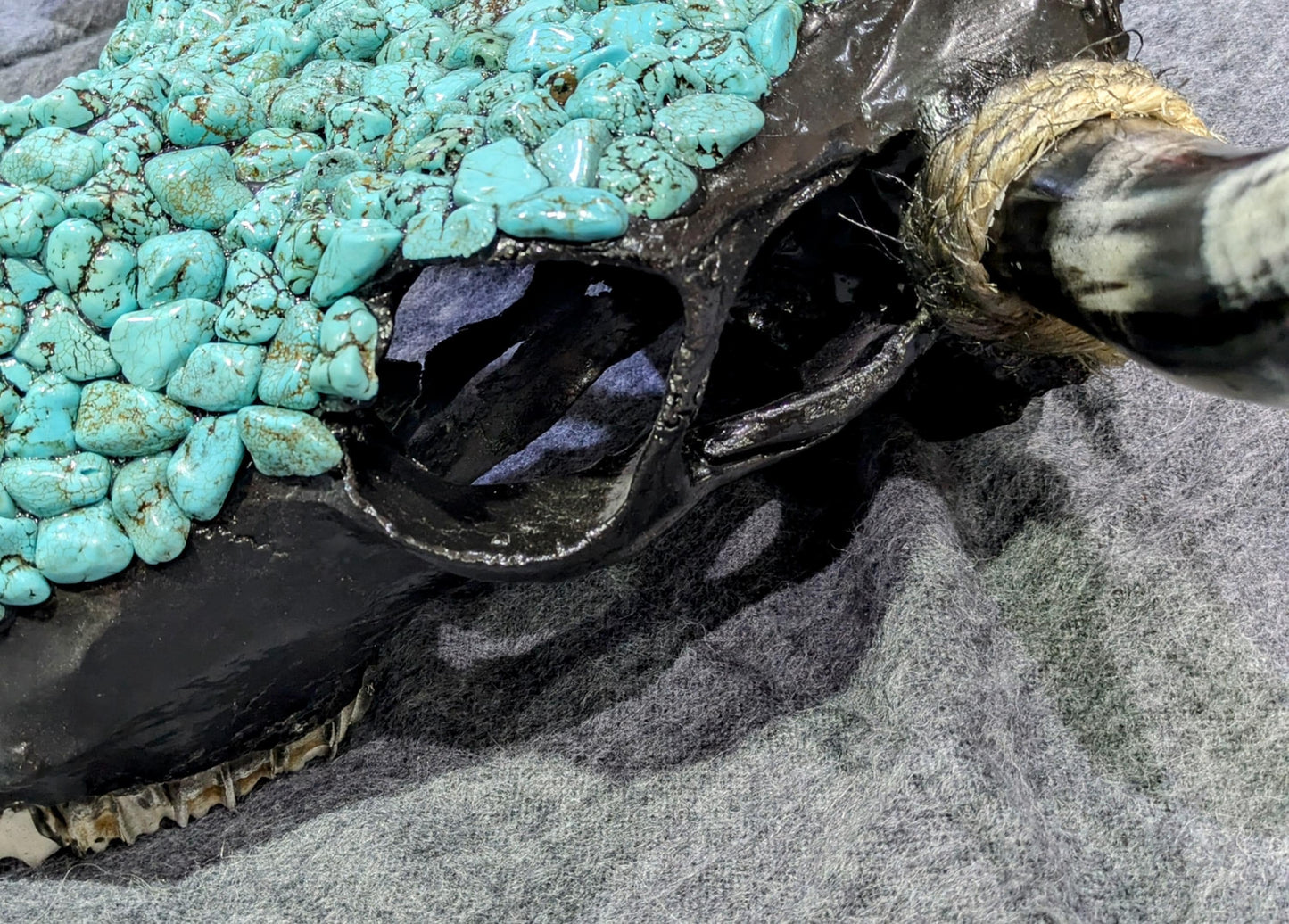 Handcrafted Navajo Bull Skull  Turquoise Magnesite Adornments