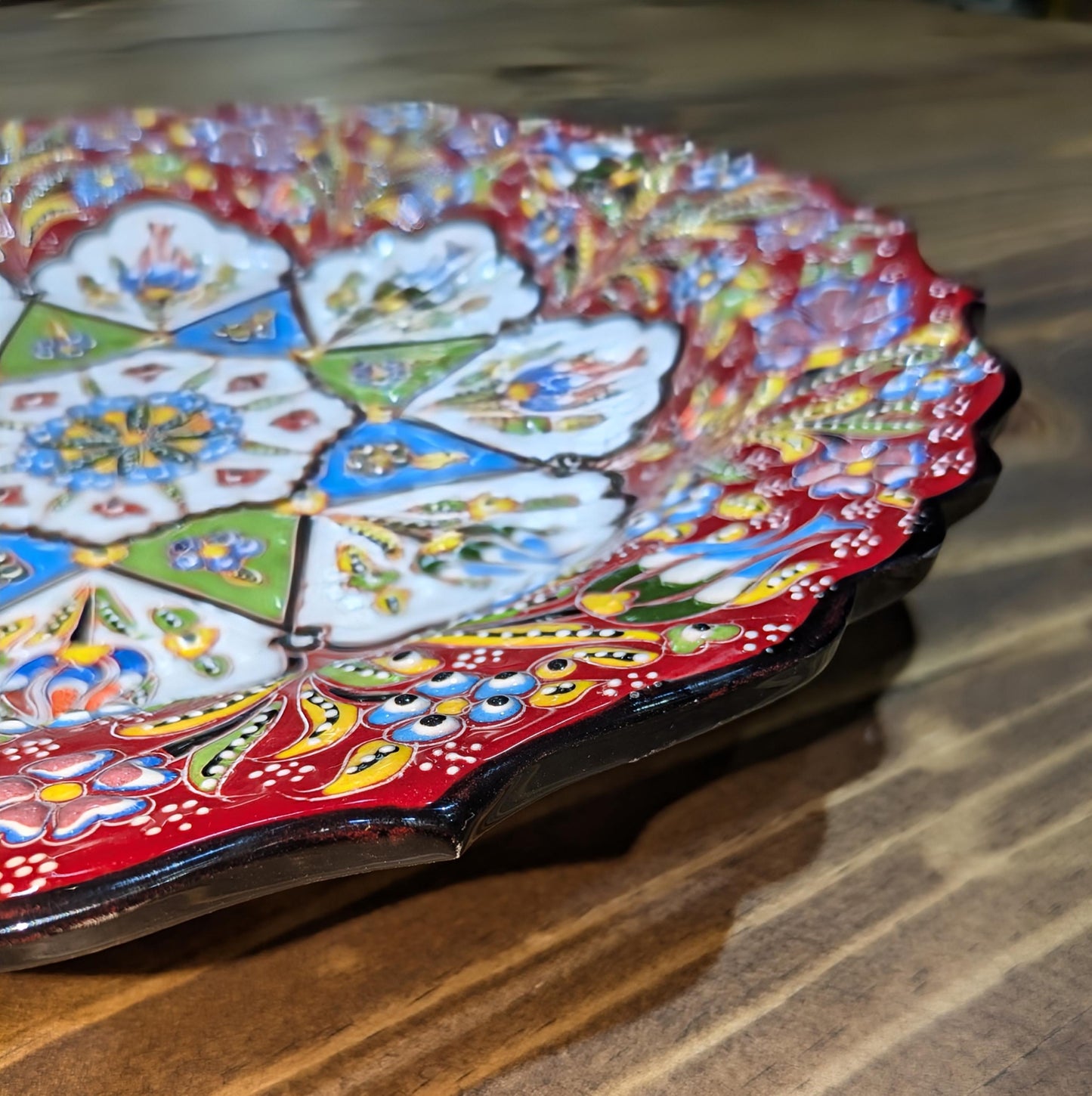 Hand-Painted Ceramic Plate – Mandala Floral Design | Textured 3D Art | Handcrafted by Emir Gini