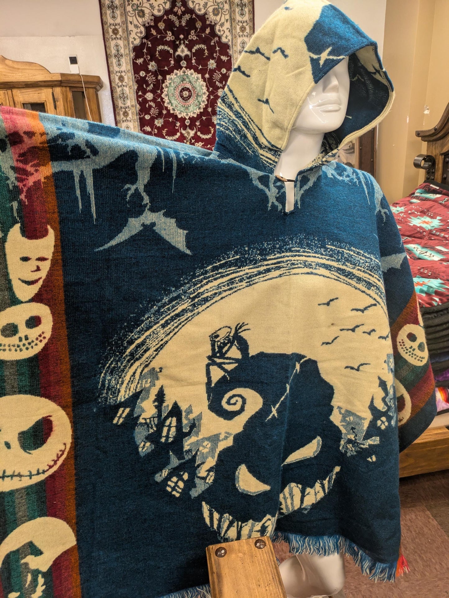 Reversible Jack Skellington Poncho  Hooded Nightmare Before Christmas Wool Blend