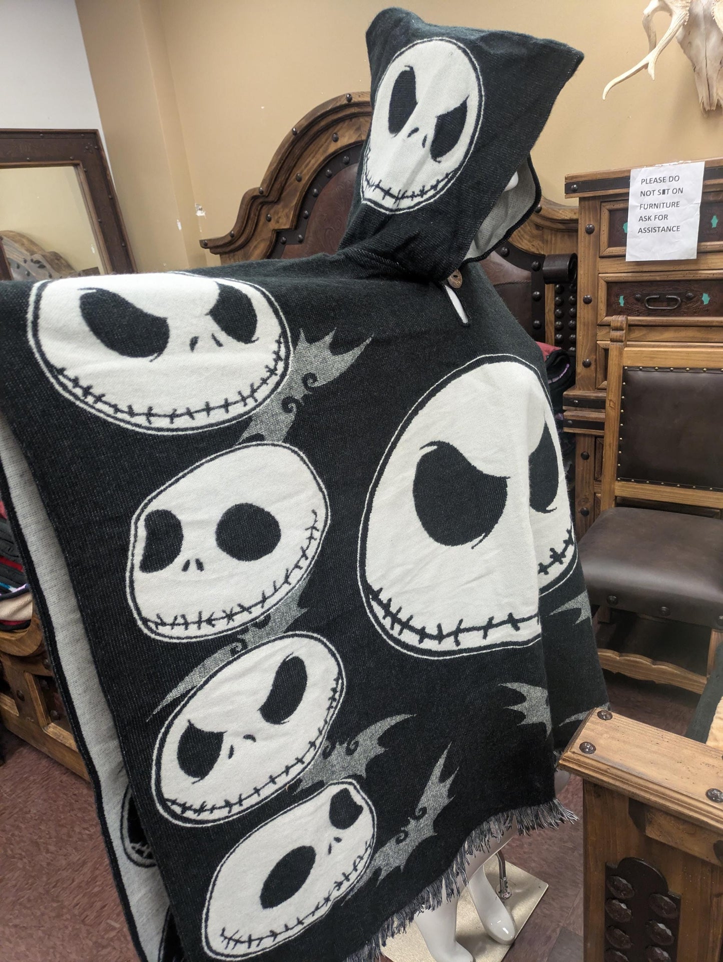 Reversible Jack Skellington Poncho  Hooded Nightmare Before Christmas Wool Blend