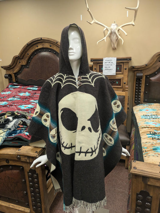 Reversible Jack Skellington Poncho  Hooded Nightmare Before Christmas Wool Blend