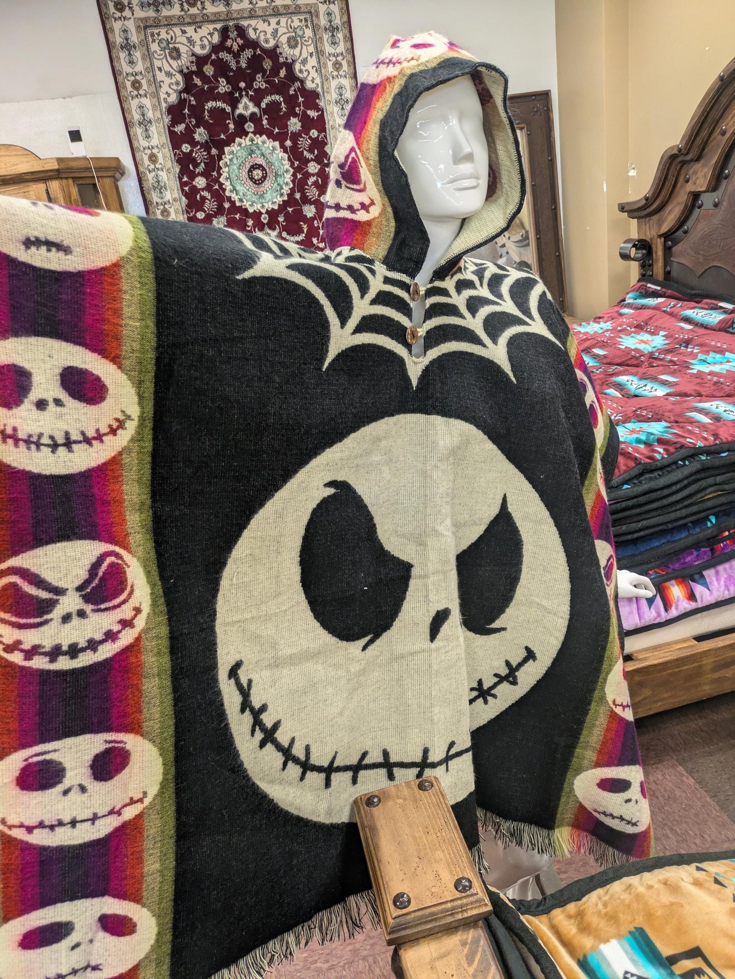 Reversible Jack Skellington Poncho  Hooded Nightmare Before Christmas Wool Blend