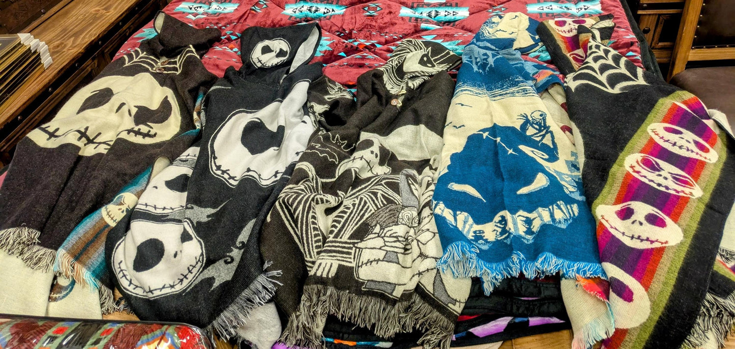 Reversible Jack Skellington Poncho  Hooded Nightmare Before Christmas Wool Blend