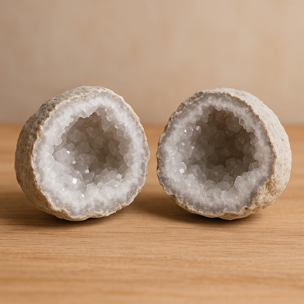 Popcorn Crystal Geode Pair | Cauliflower & Druzy Quartz Pocket Cave | 6 Sizes | Atlas Mountains, Morocco