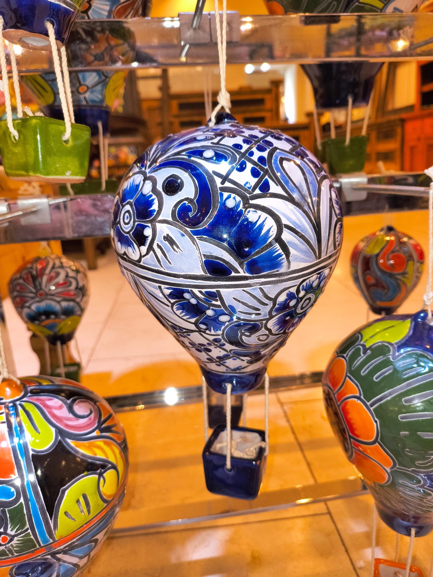 Hand-Painted Talavera Hot Air Balloon: Medium Mexican Ceramic Folk Art (12" Hanging)