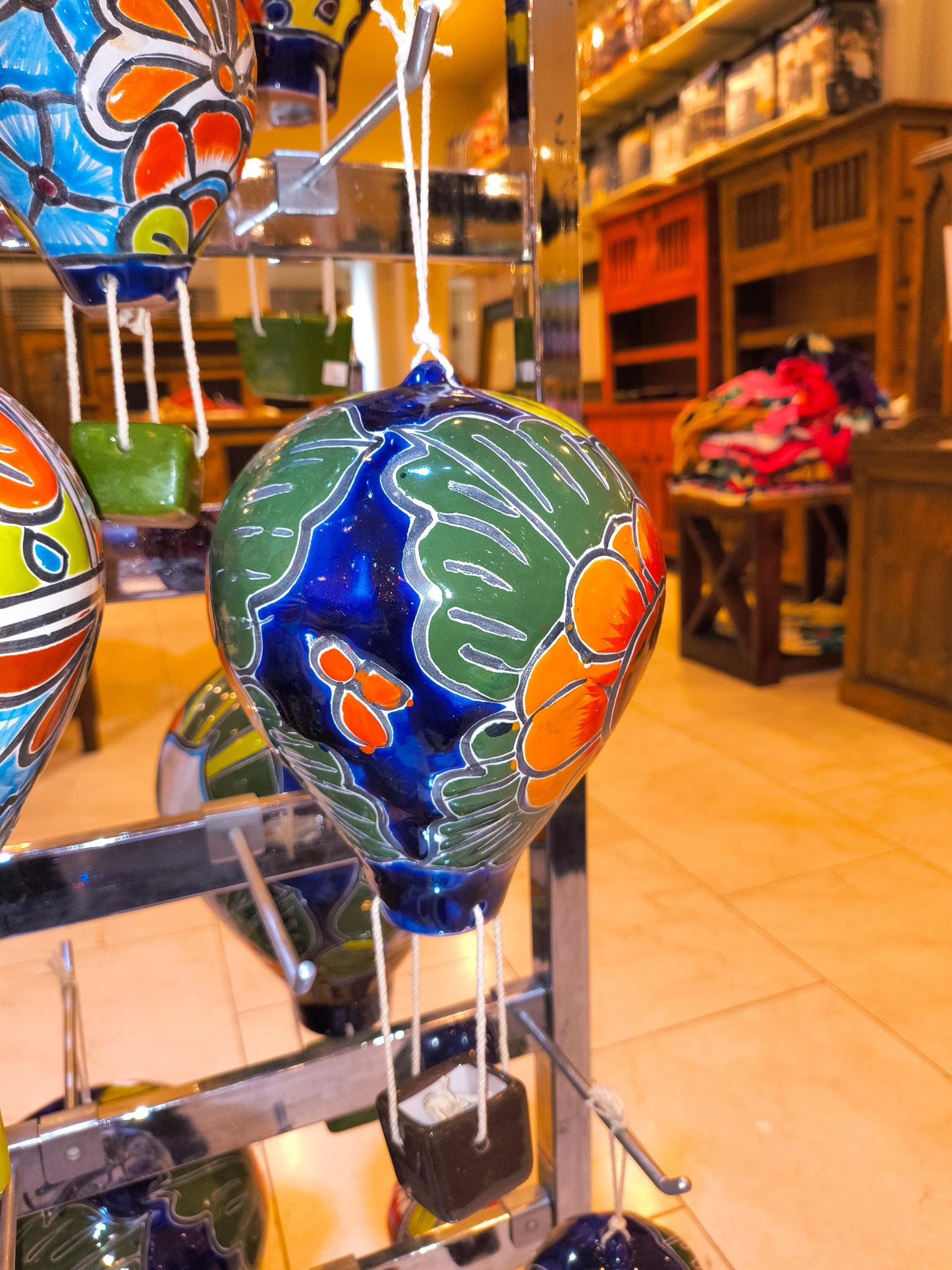 Hand-Painted Talavera Hot Air Balloon: Medium Mexican Ceramic Folk Art (12" Hanging)