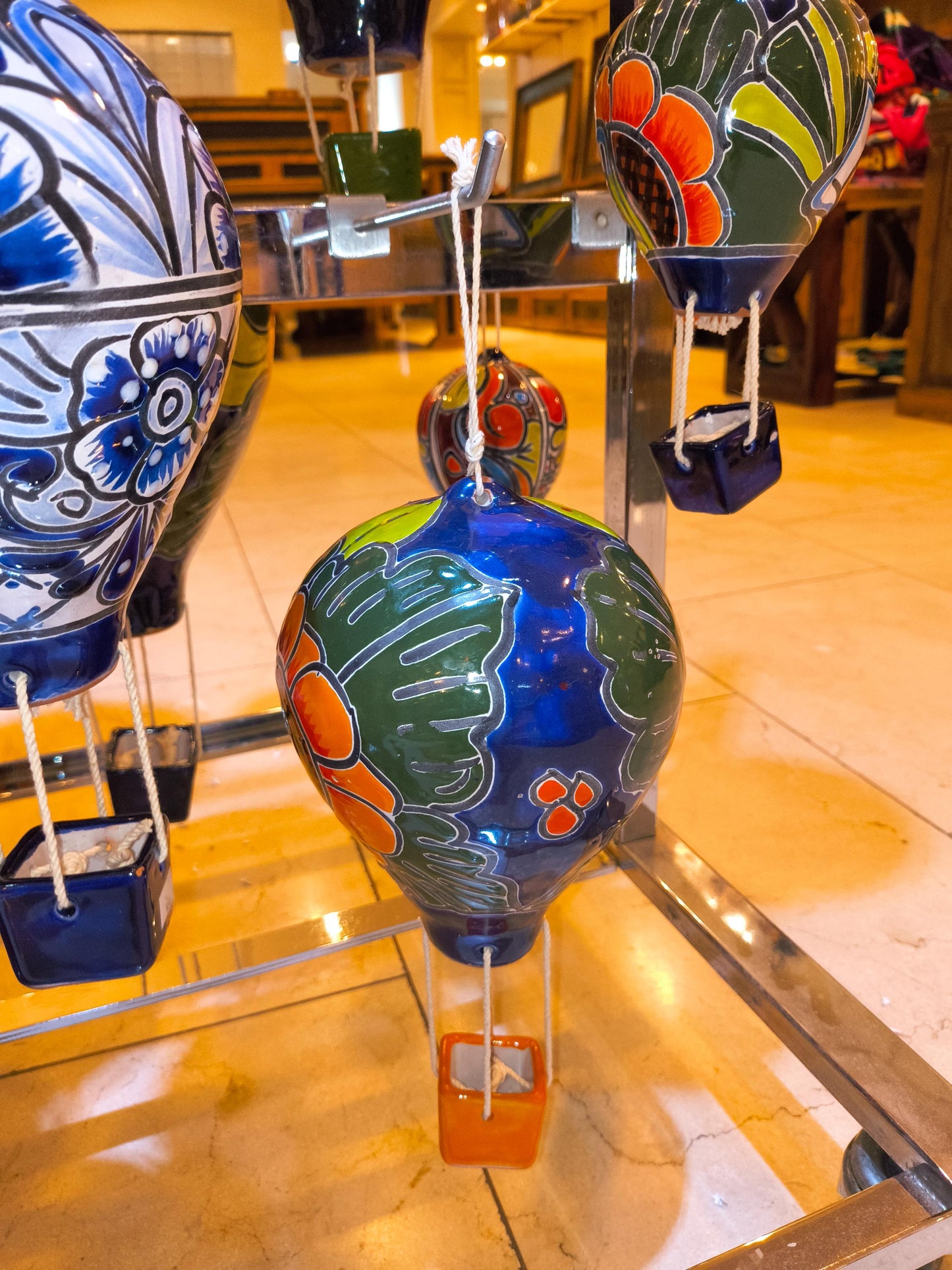 Hand-Painted Talavera Hot Air Balloon: Medium Mexican Ceramic Folk Art (12" Hanging)