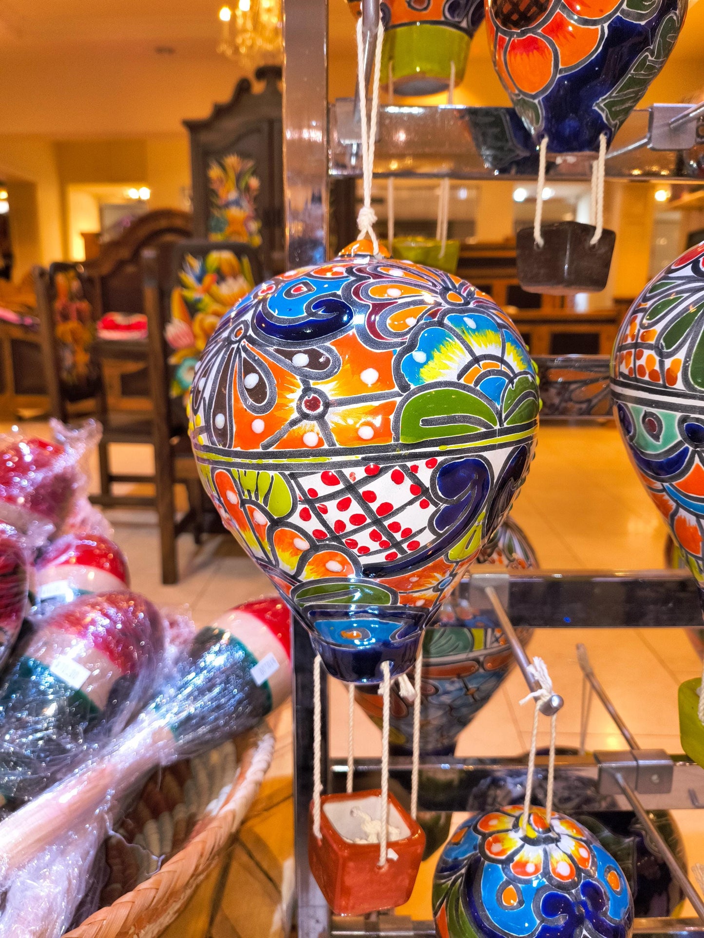 Hand-Painted Talavera Hot Air Balloon: Medium Mexican Ceramic Folk Art (12" Hanging)
