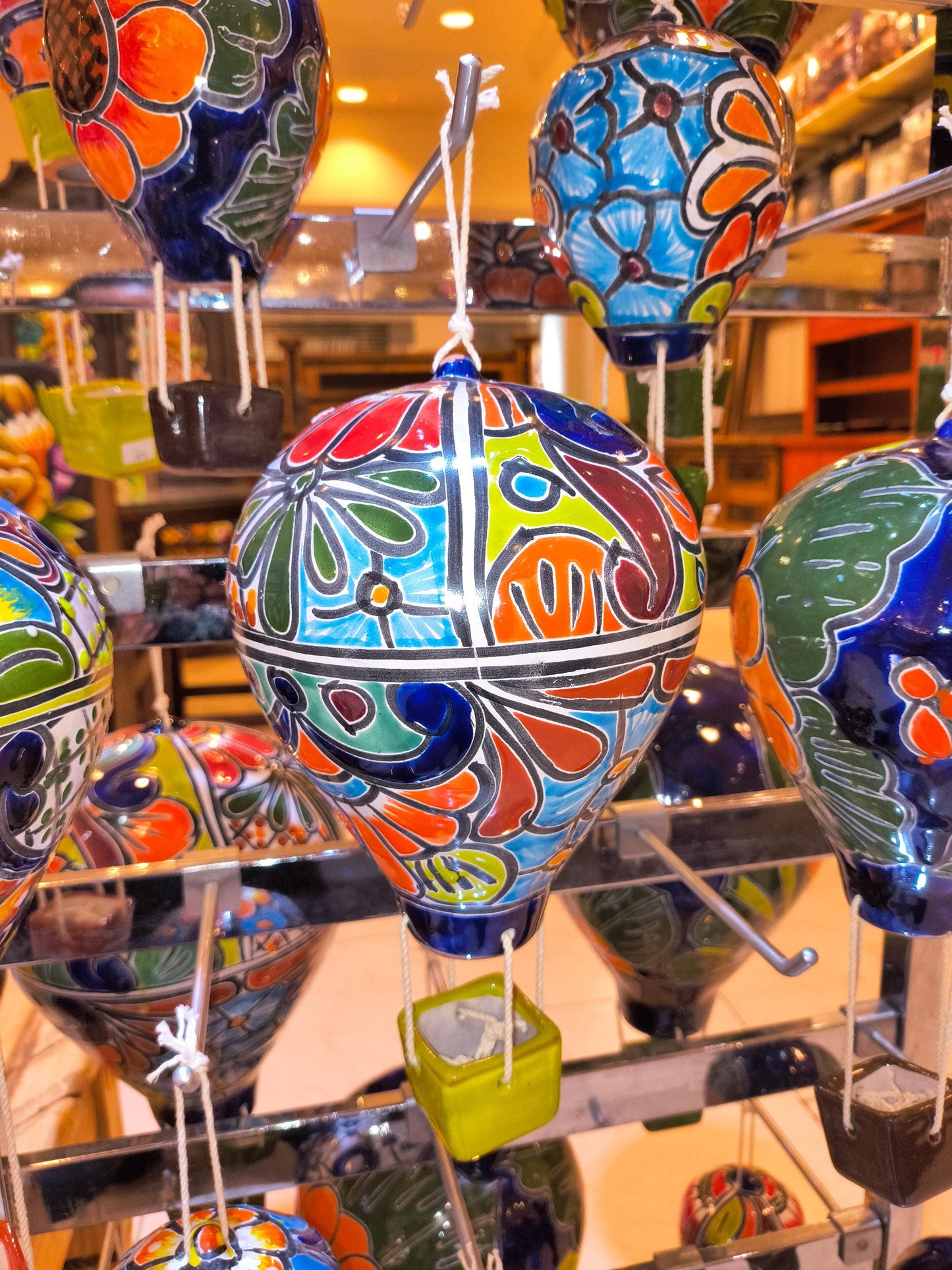 Hand-Painted Talavera Hot Air Balloon: Medium Mexican Ceramic Folk Art (12" Hanging)