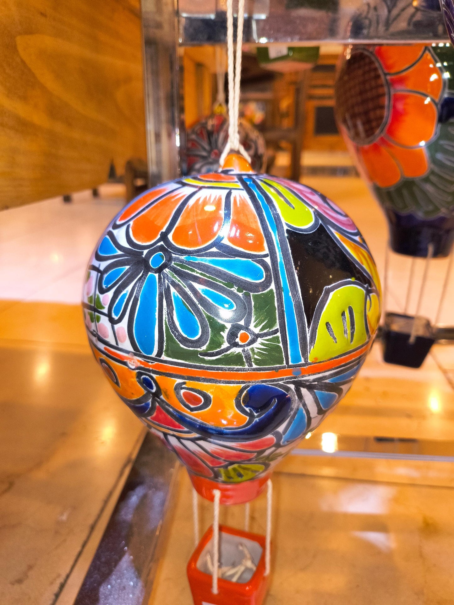 Hand-Painted Talavera Hot Air Balloon: Medium Mexican Ceramic Folk Art (12" Hanging)