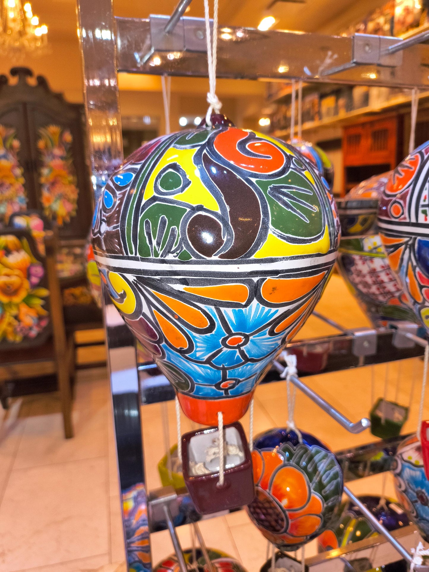 Hand-Painted Talavera Hot Air Balloon: Medium Mexican Ceramic Folk Art (12" Hanging)
