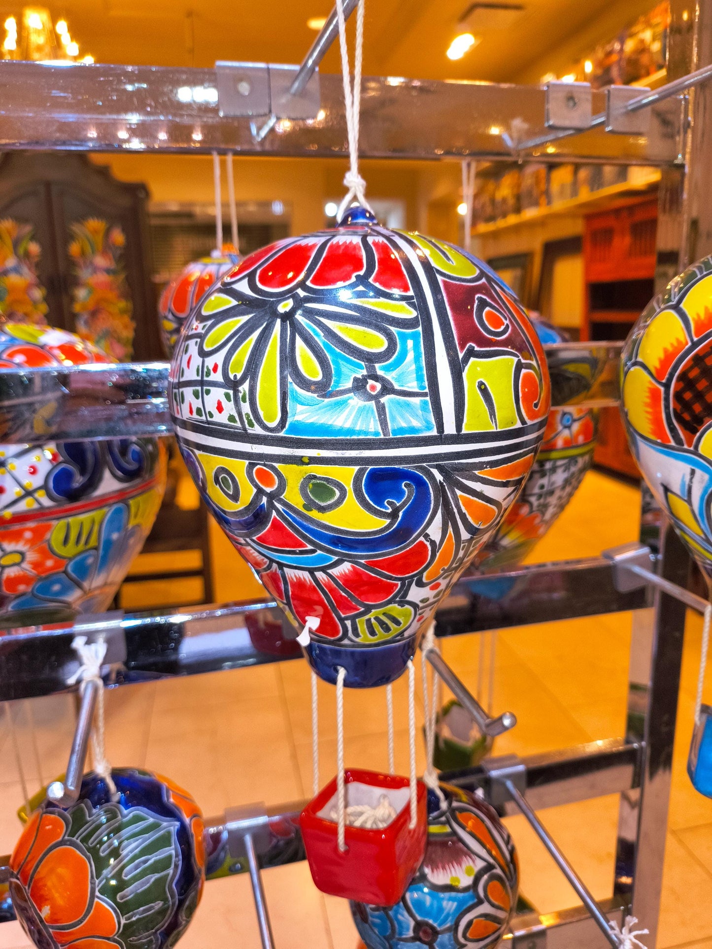 Hand-Painted Talavera Hot Air Balloon: Medium Mexican Ceramic Folk Art (12" Hanging)