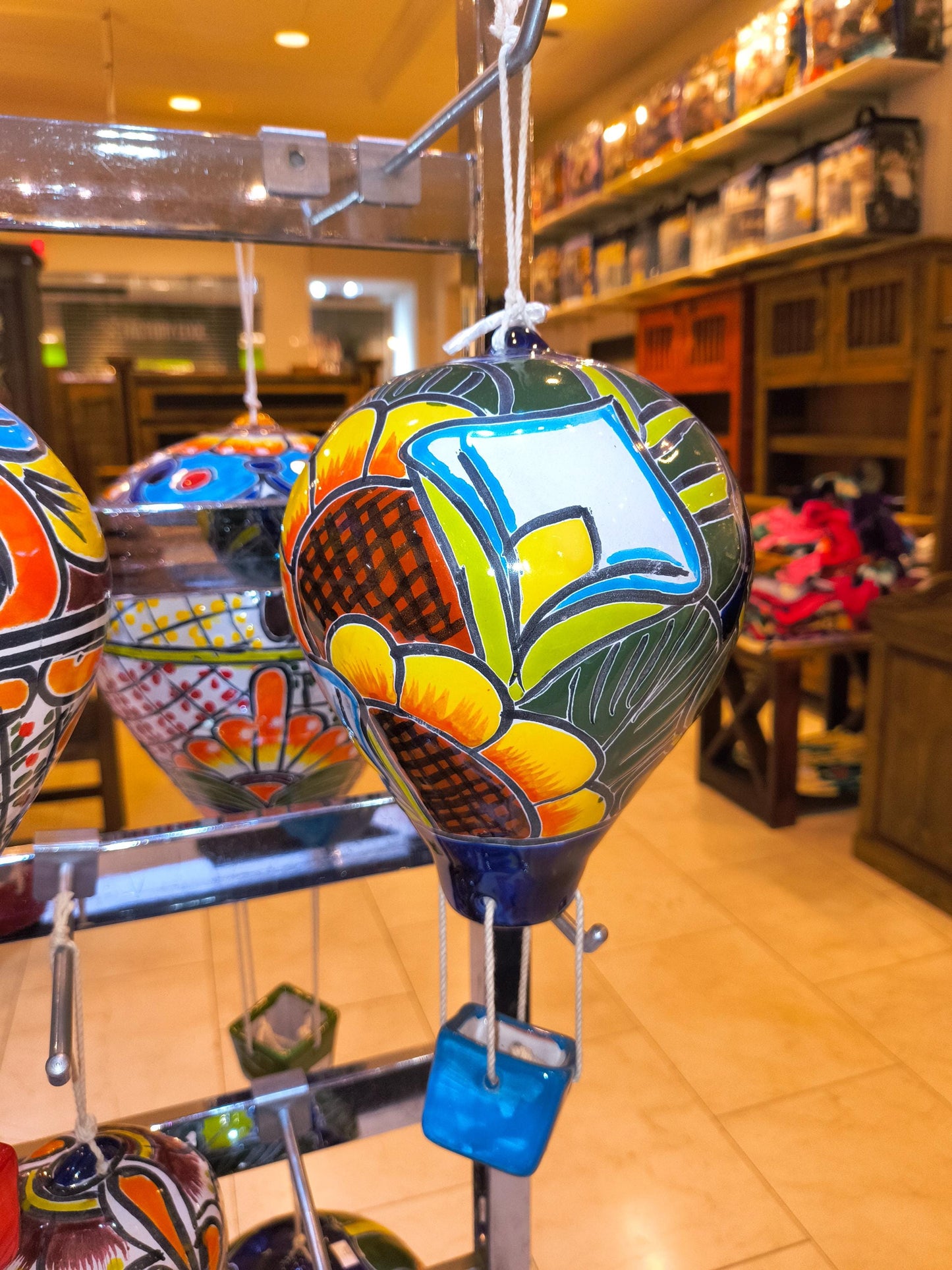 Hand-Painted Talavera Hot Air Balloon: Medium Mexican Ceramic Folk Art (12" Hanging)