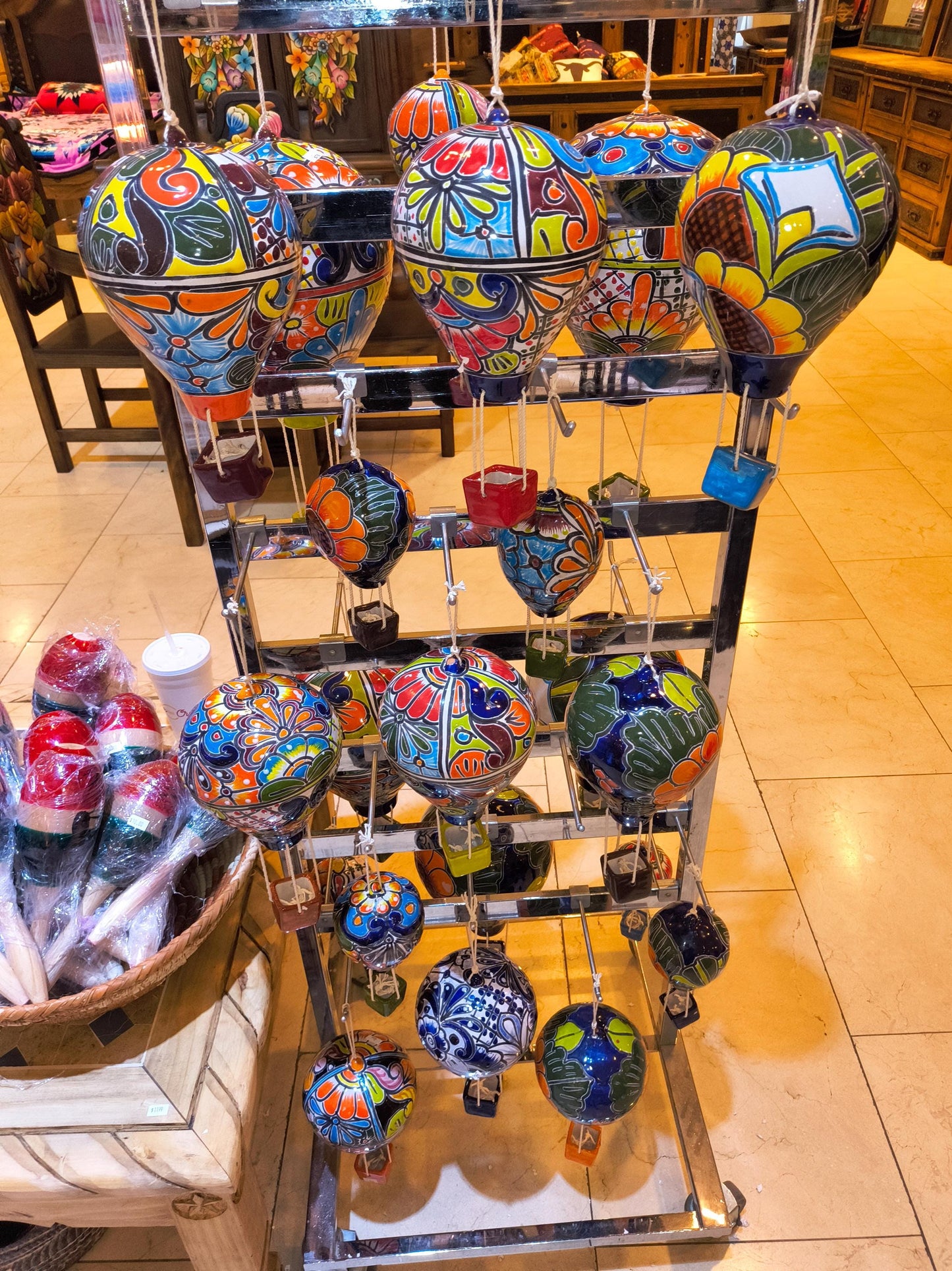 Hand-Painted Talavera Hot Air Balloon: Medium Mexican Ceramic Folk Art (12" Hanging)