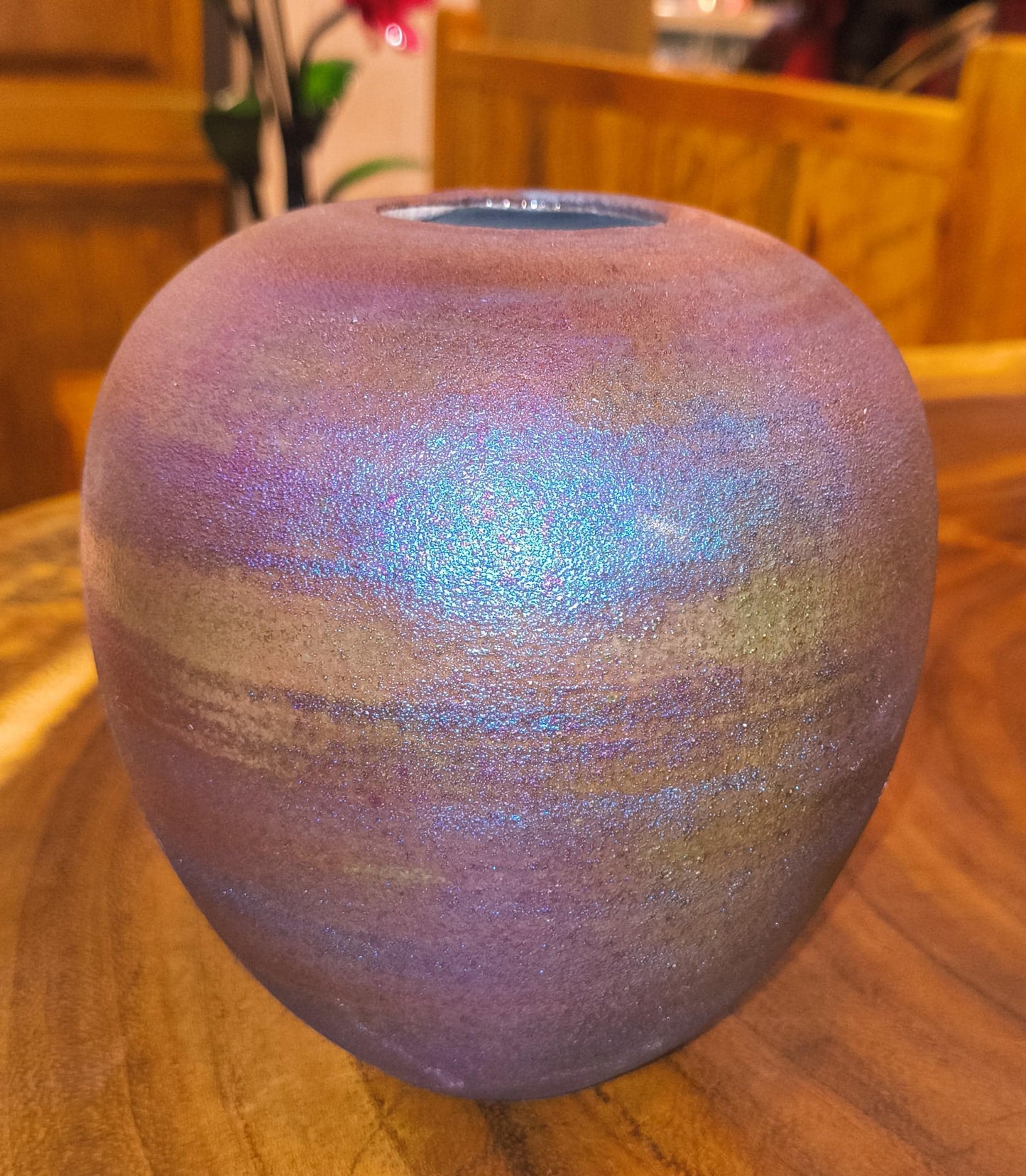 Raku Dream Jar  Peacock Blue Purple Iridescent Glaze, Gemstone Lid