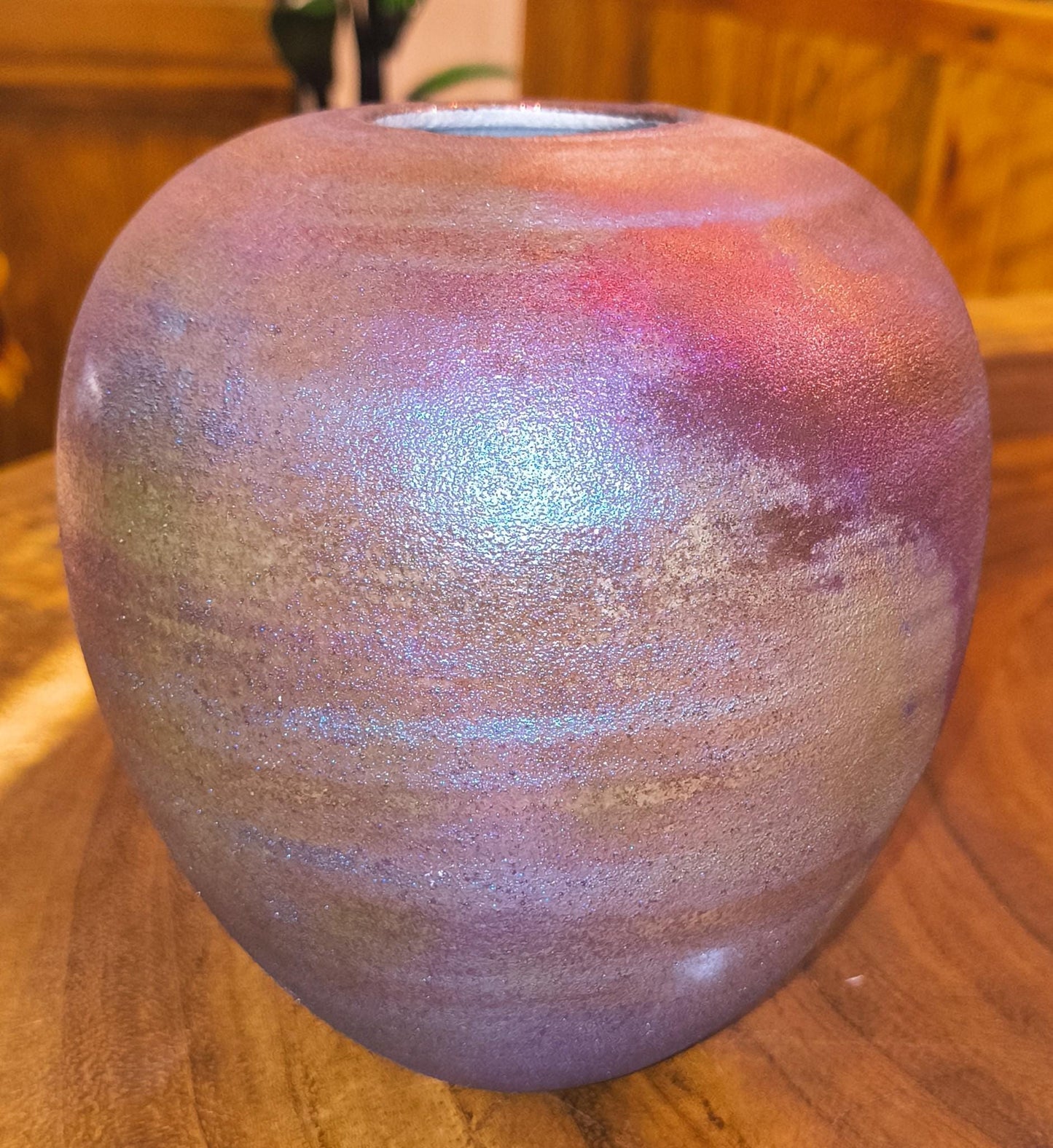 Raku Dream Jar  Peacock Blue Purple Iridescent Glaze, Gemstone Lid