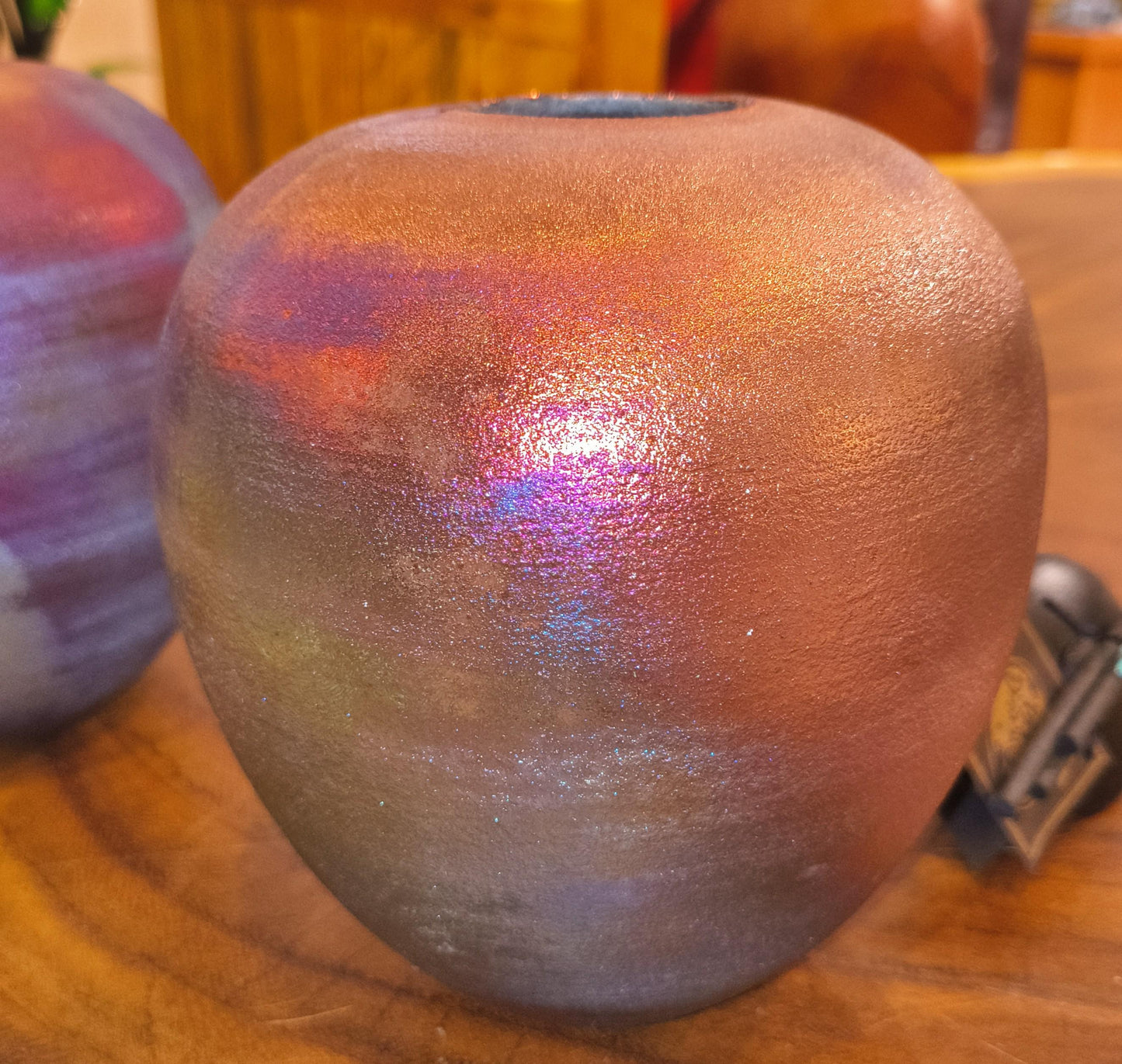 Raku Dream Jar  Peacock Blue Purple Iridescent Glaze, Gemstone Lid