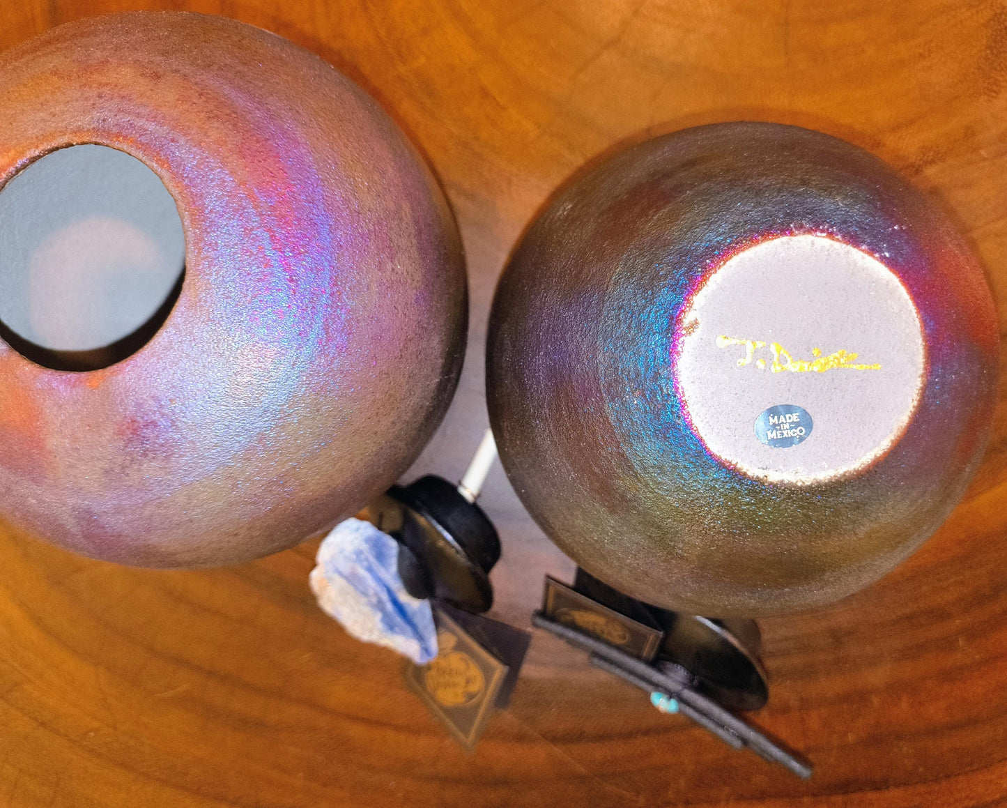 Raku Dream Jar  Peacock Blue Purple Iridescent Glaze, Gemstone Lid