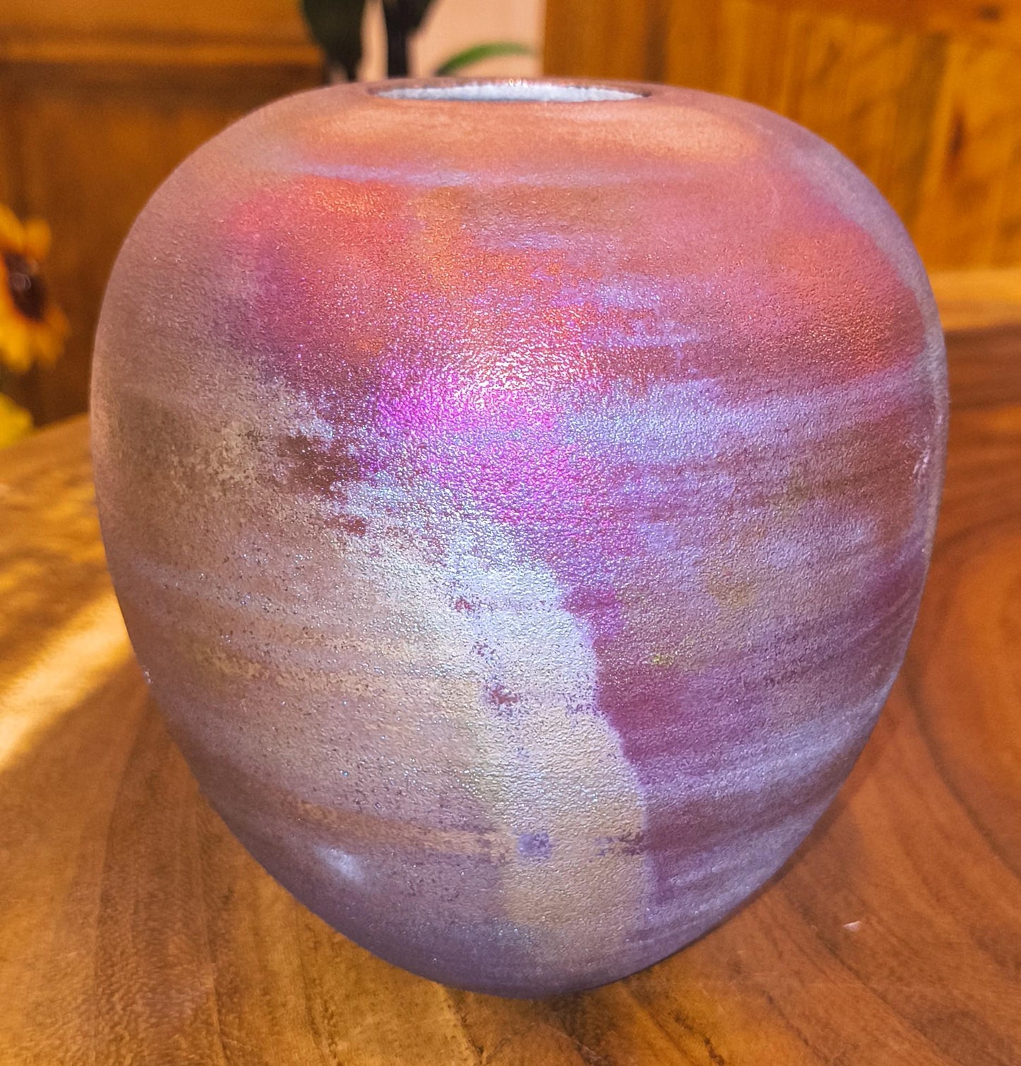 Raku Dream Jar  Peacock Blue Purple Iridescent Glaze, Gemstone Lid