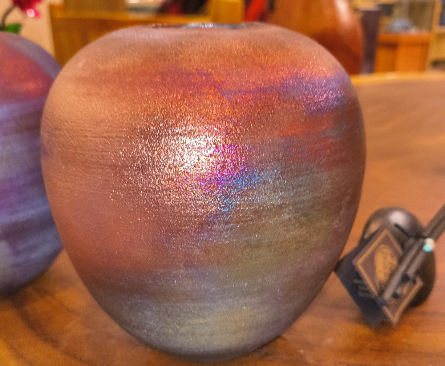 Raku Dream Jar  Peacock Blue Purple Iridescent Glaze, Gemstone Lid