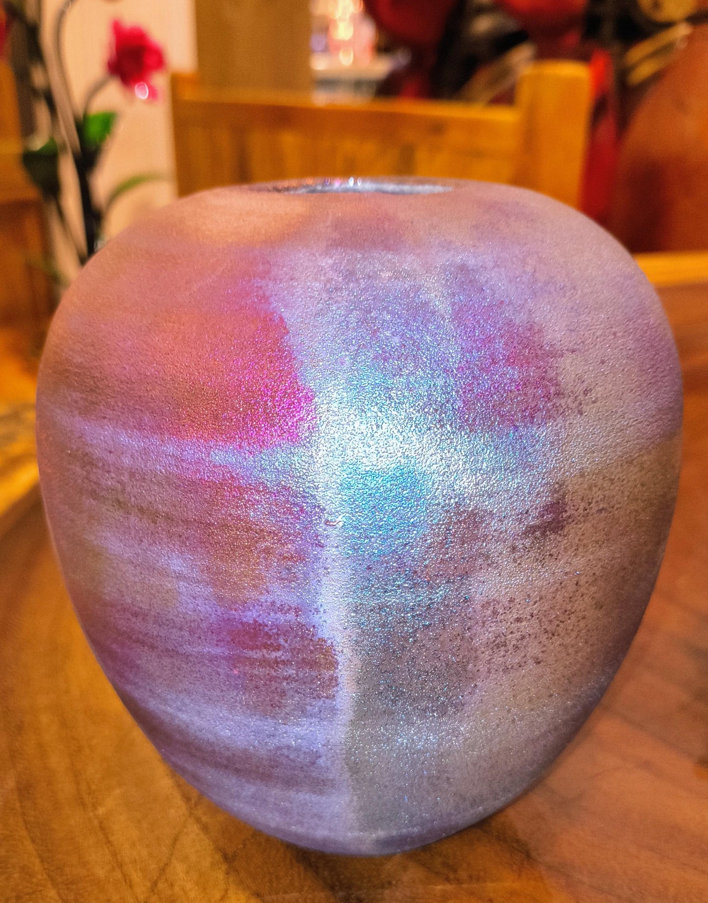 Raku Dream Jar  Peacock Blue Purple Iridescent Glaze, Gemstone Lid