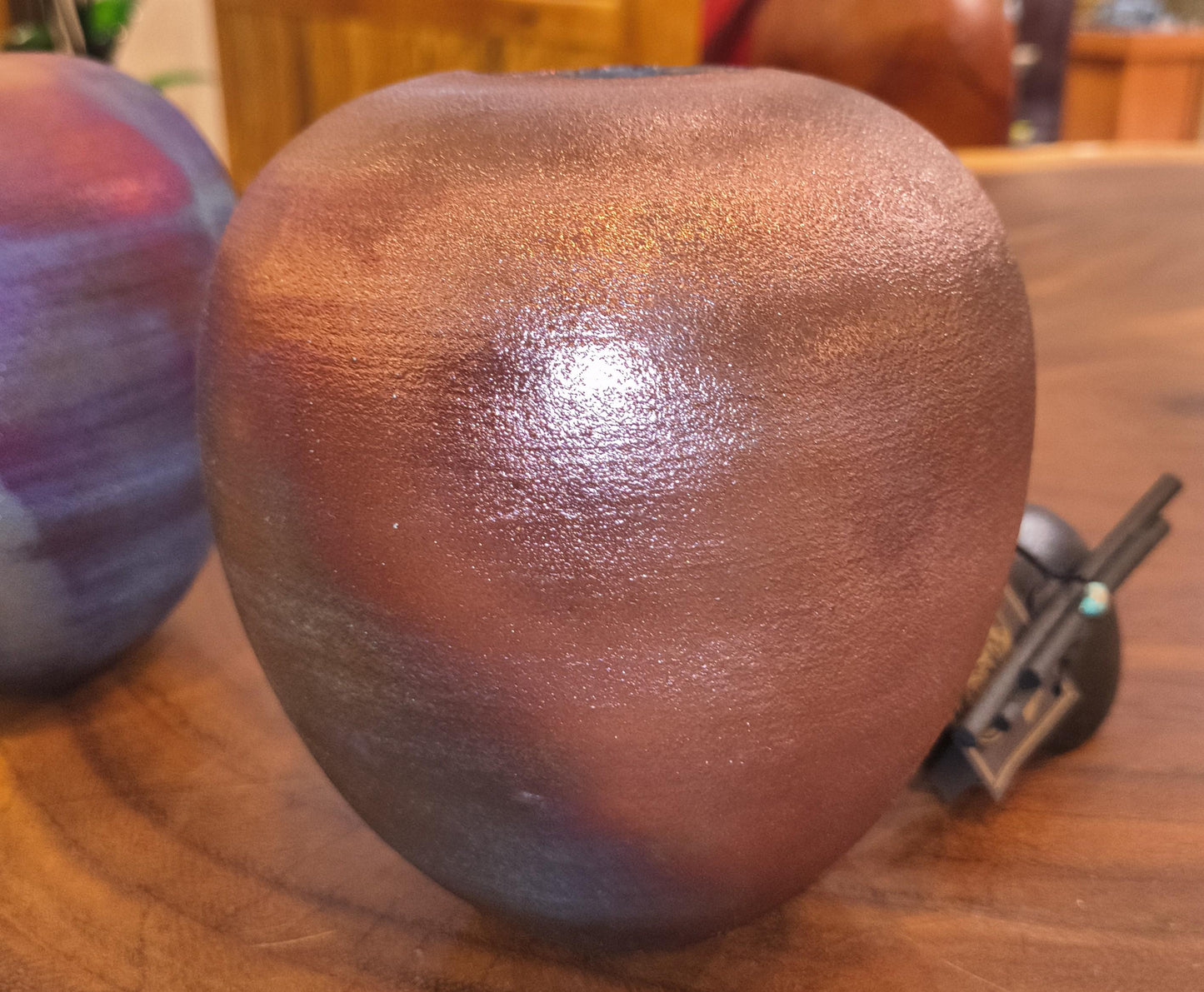 Raku Dream Jar  Peacock Blue Purple Iridescent Glaze, Gemstone Lid