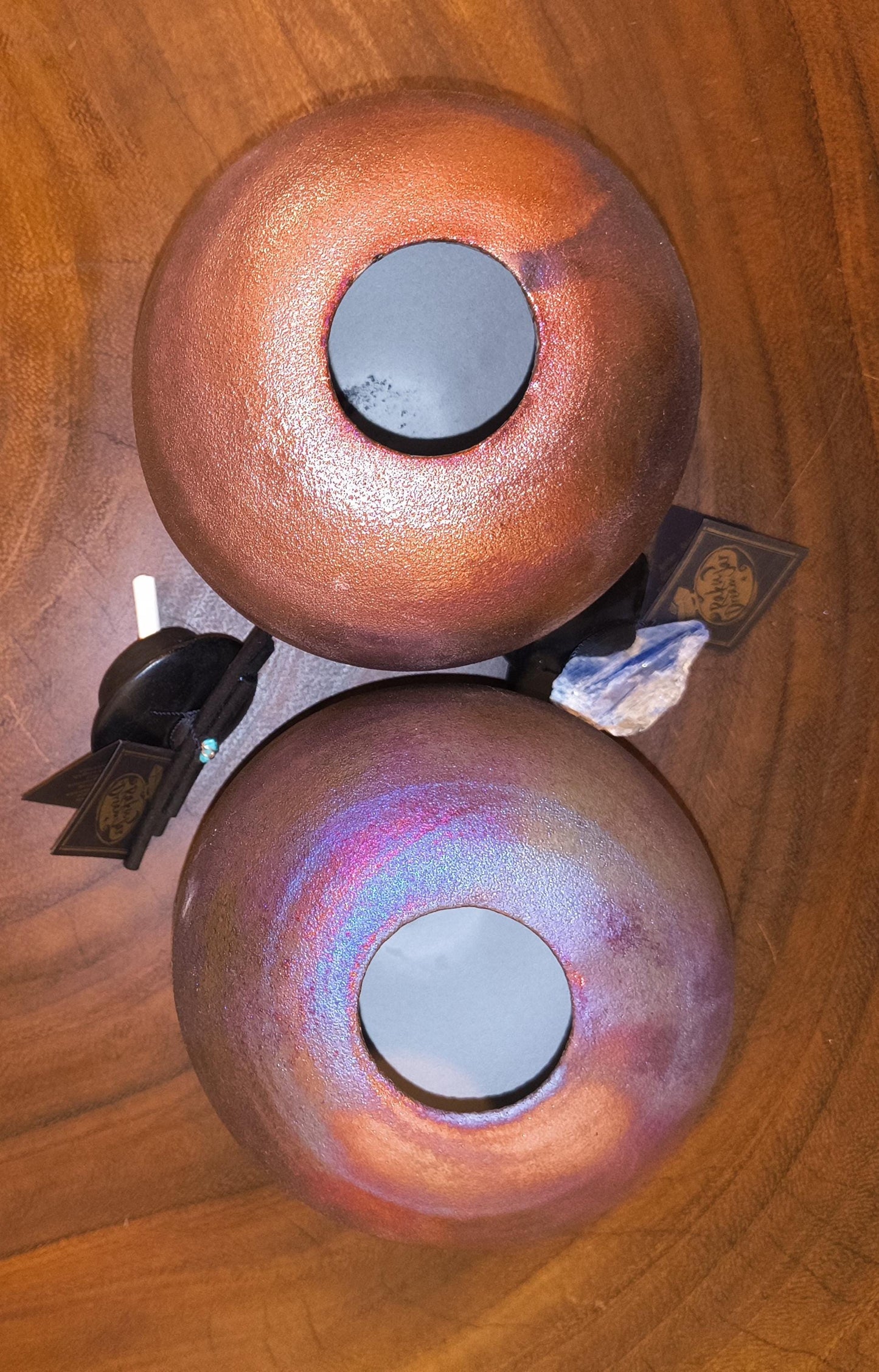 Raku Dream Jar  Peacock Blue Purple Iridescent Glaze, Gemstone Lid