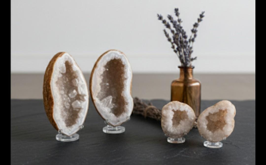 Popcorn Crystal Geode Pair | Cauliflower & Druzy Quartz Pocket Cave | 6 Sizes | Atlas Mountains, Morocco