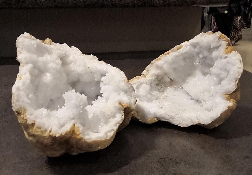 Popcorn Crystal Geode Pair | Cauliflower & Druzy Quartz Pocket Cave | 6 Sizes | Atlas Mountains, Morocco