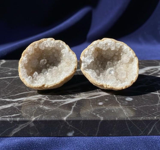 Popcorn Crystal Geode Pair | Cauliflower & Druzy Quartz Pocket Cave | 6 Sizes | Atlas Mountains, Morocco