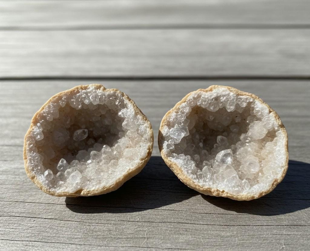 Popcorn Crystal Geode Pair | Cauliflower & Druzy Quartz Pocket Cave | 6 Sizes | Atlas Mountains, Morocco