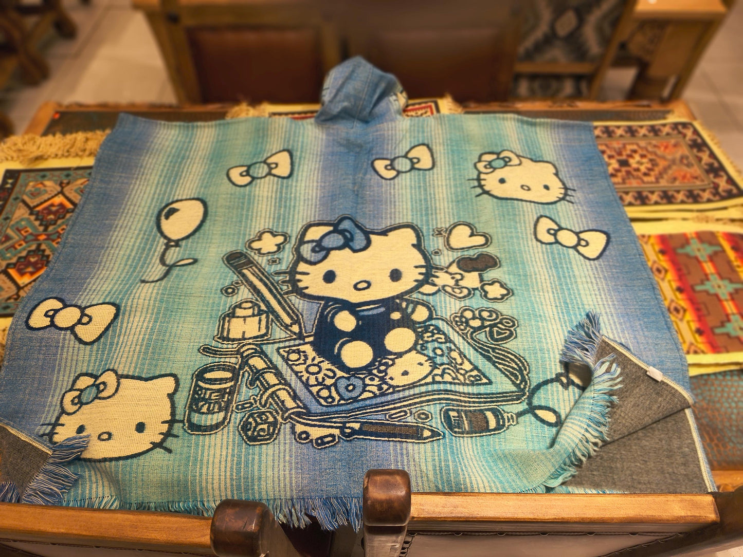 Hello Kitty Poncho Hoodie: Adult, Acrylic Wool Blend, Handmade