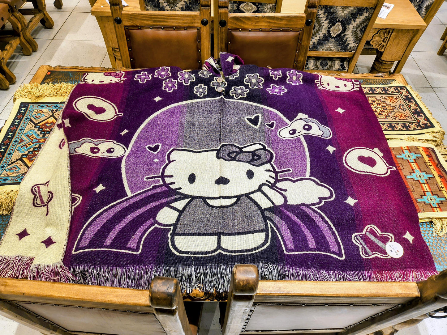 Hello Kitty Poncho Hoodie: Adult, Acrylic Wool Blend, Handmade