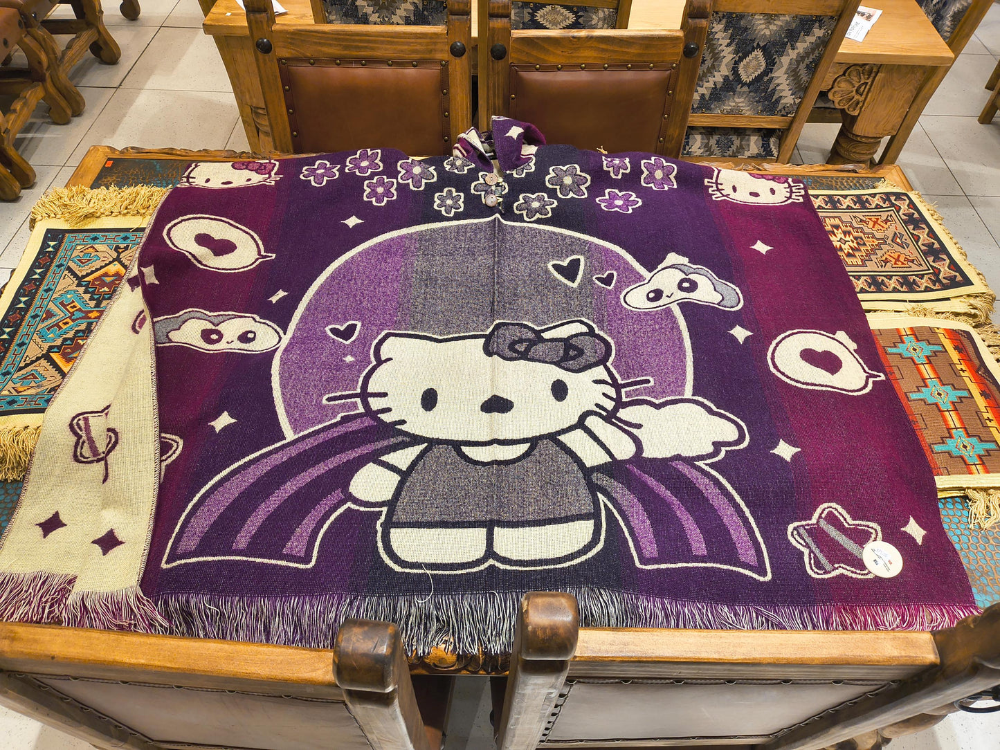Hello Kitty Poncho Hoodie: Adult, Acrylic Wool Blend, Handmade
