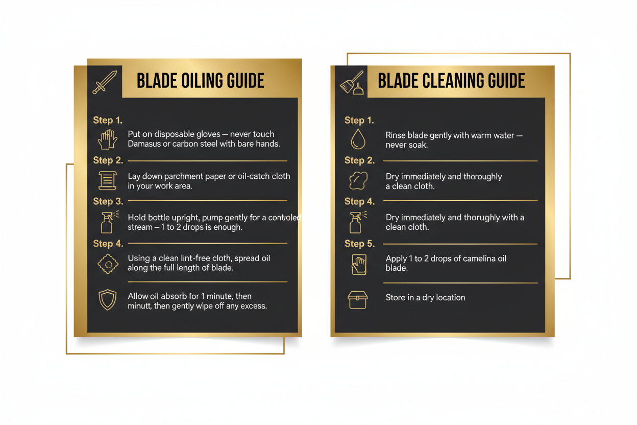 Step-by-step blade oiling and cleaning guide infographic