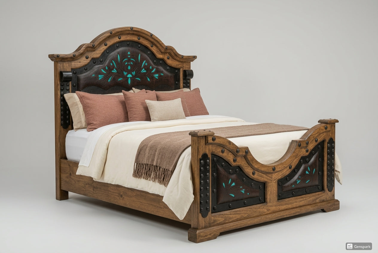 Handcrafted Leather & Pine Bedroom Set | Mexican Artisan | Queen