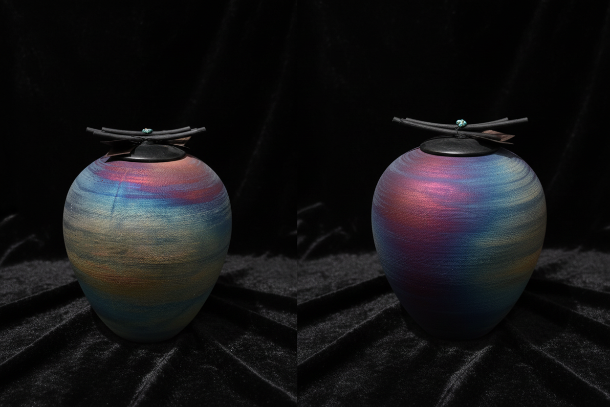 Large Raku Pot B Front & Back - Black Velvet