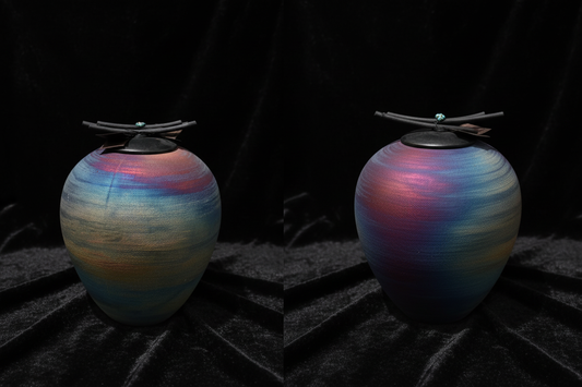 Large Raku Pot B Front & Back - Black Velvet