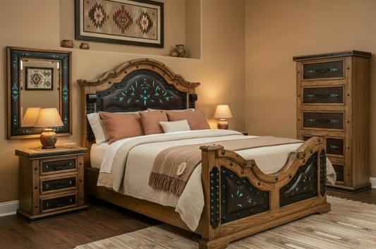 Handcrafted Leather & Pine Bedroom Set | Mexican Artisan | Queen
